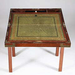 Antique Campaign Brass Bound Writing Box on Custom Stand