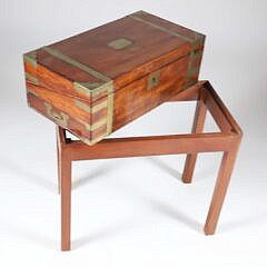 Antique Campaign Brass Bound Writing Box on Custom Stand