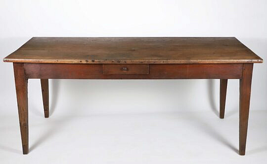 French Provincial Fruitwood Farmhouse Table with One Drawer, 19th Century