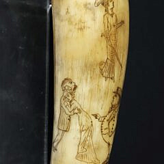 English Engraved Horn with Carved Dog Head Top, 19th Century
