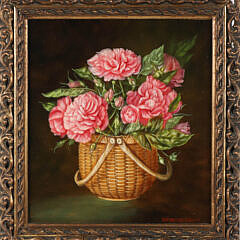 Irmgrad Arvin Oil on Board "Nantucket Basket with Flowers"