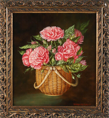 Irmgrad Arvin Oil on Board "Nantucket Basket with Flowers"