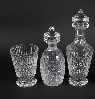 107-5650 3 Tramore Waterford Crystal Decanters and Ice Bucket A 2493 JPG