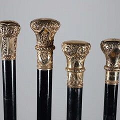 Four Antique Repousse Gold Filled Knob Presentation Walking Sticks, 19th Century