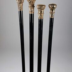 Four Antique Repousse Gold Filled Knob Presentation Walking Sticks, 19th Century