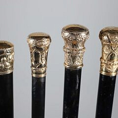 Four Antique Gold Filled Knob Presentation Walking Sticks, 19th Century