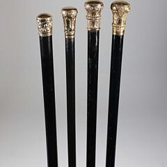 Collection of Four Antique Gold Filled Knob Presentation Walking Sticks, 19th Century