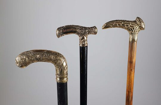 Three Antique Gold Filled Handle Canes