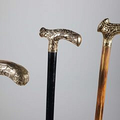 Three Antique Repousse Gold Filled Handle Canes, 19th Century