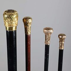 Four Antique Gold Filled Handle Ladies Walking Sticks 19th Century