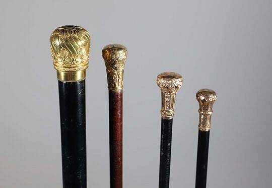 Four Antique Gold Filled Handle Ladies Walking Sticks 19th Century