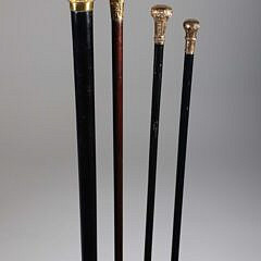 Collection of Four Antique Gold Filled Knob Grip Walking Sticks, 19th Century