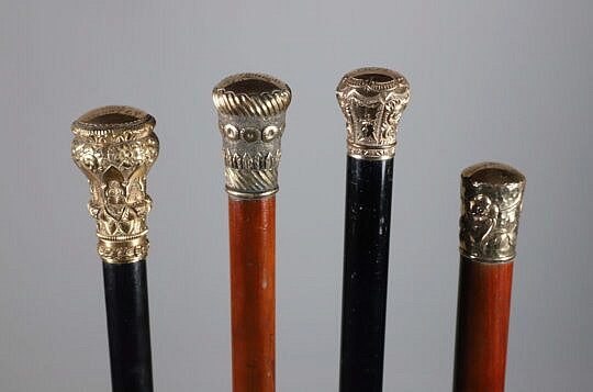 Four Antique Gold Filled Presentation Walking Sticks, 19th Century