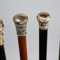 Collection of Four Antique Gold Filled Presentation Walking Sticks, 19th Century