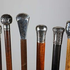 Six Sterling Silver Filled Handle Walking Sticks, 19th Century
