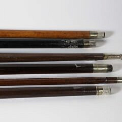 Six Repousse Sterling Silver Knob Grip Walking Sticks, 19th Century