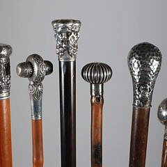 Six Sterling Silver Filled Handle Walking Sticks, 19th Century