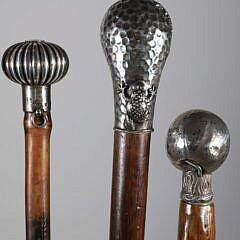 Six Sterling Silver Filled Handle Grip Walking Sticks, 19th Century