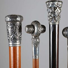 Six Sterling Silver Filled Handle Grip Walking Sticks, 19th Century