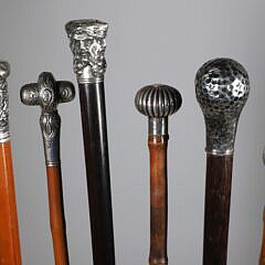 Six Sterling Silver Filled Handle Grip Walking Sticks, 19th Century