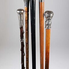 Five Sterling Silver Knob Handled Walking Sticks, 19th Century