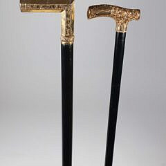 Two Repousse Gold Filled L-Grip Canes, 19th Century