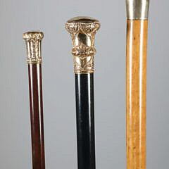Three Gold Filled Presentation Walking Sticks, 19th Century