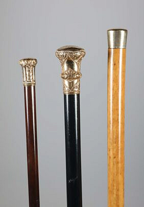 Three Gold Filled Presentation Walking Sticks, 19th Century