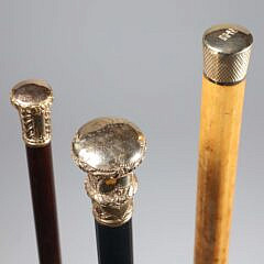 Collection of Three Gold Filled Presentation Walking Sticks, 19th Century