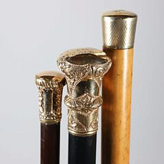Collection of Three Gold Filled Presentation Walking Sticks, 19th Century