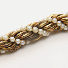 Vintage 18K Gold Filled Twisted Rope Chain Necklace with Intertwined Faux Seed Pearls