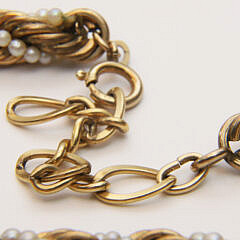 Vintage 18K Gold Filled Twisted Rope Chain Necklace with Intertwined Faux Seed Pearls
