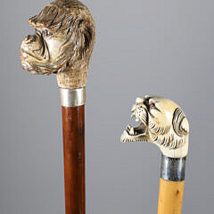 Two Walking Sticks: Carved Monkey Face and a Tiger Walking Stick, 19th Century