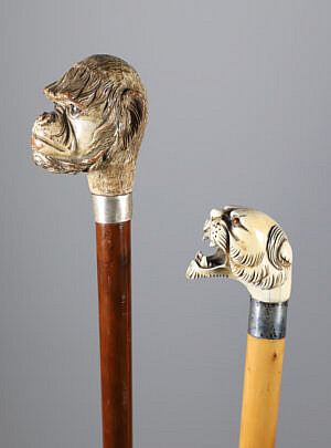 Two Walking Sticks: Carved Monkey Face and a Tiger Walking Stick, 19th Century
