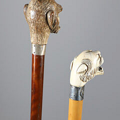 Two Sticks: Carved Monkey’s Head and a Growling Tiger Walking Sticks, 19th Century
