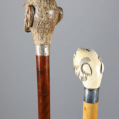 Two Sticks: Carved Monkey’s Head and a Growling Tiger Walking Sticks, 19th Century