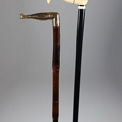 Two Ladies Leg Canes, 19th Century on wood shafts