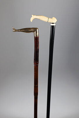 Two Ladies Leg Canes, 19th Century on wood shafts