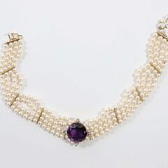 Princess Diana Style Amethyst Diamond and Pearl Chocker
