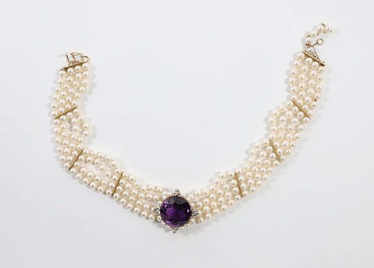 Princess Diana Style Amethyst Diamond and Pearl Chocker