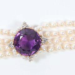 Princess Diana Style Amethyst, Diamond, and Pearl Choker