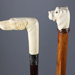 Two Carved Dog Head Canes, 19th Century
