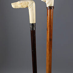Two Carved Hound Dog Head Canes, 19th Century