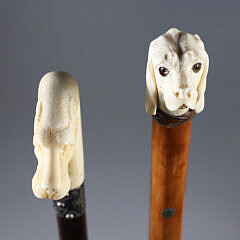 Two Carved Hound Dog Head Canes, 19th Century