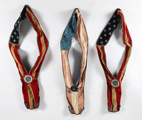 Three American Flag Centennial Parade Sashes Circa 1876, Manufactured by Louis E. Stiltz & Bro. Co.