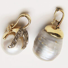 Two South Sea Pearl Pendants with Gold Mountings, One with Diamonds