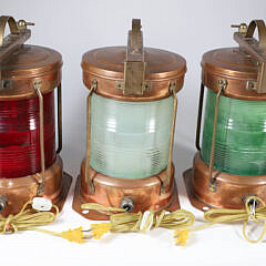 3 Copper and Brass “All Round Red” NK77 Ship’s Running Lights, Port, Starboard and Clear