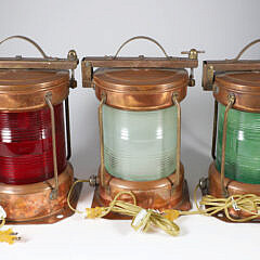 3 Copper and Brass “All Round Red” NK77 Ship’s Running Lights, Port, Starboard and Clear
