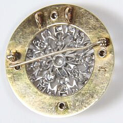 Vintage Old European Cut Diamond and Textured 14K Yellow Gold Sunburst Brooch Pendant, Approx. 4ct