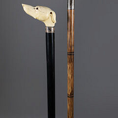 Two Sticks: Carved Dachshund’s Head and a Rabbit Grip Walking Sticks, 19th Century